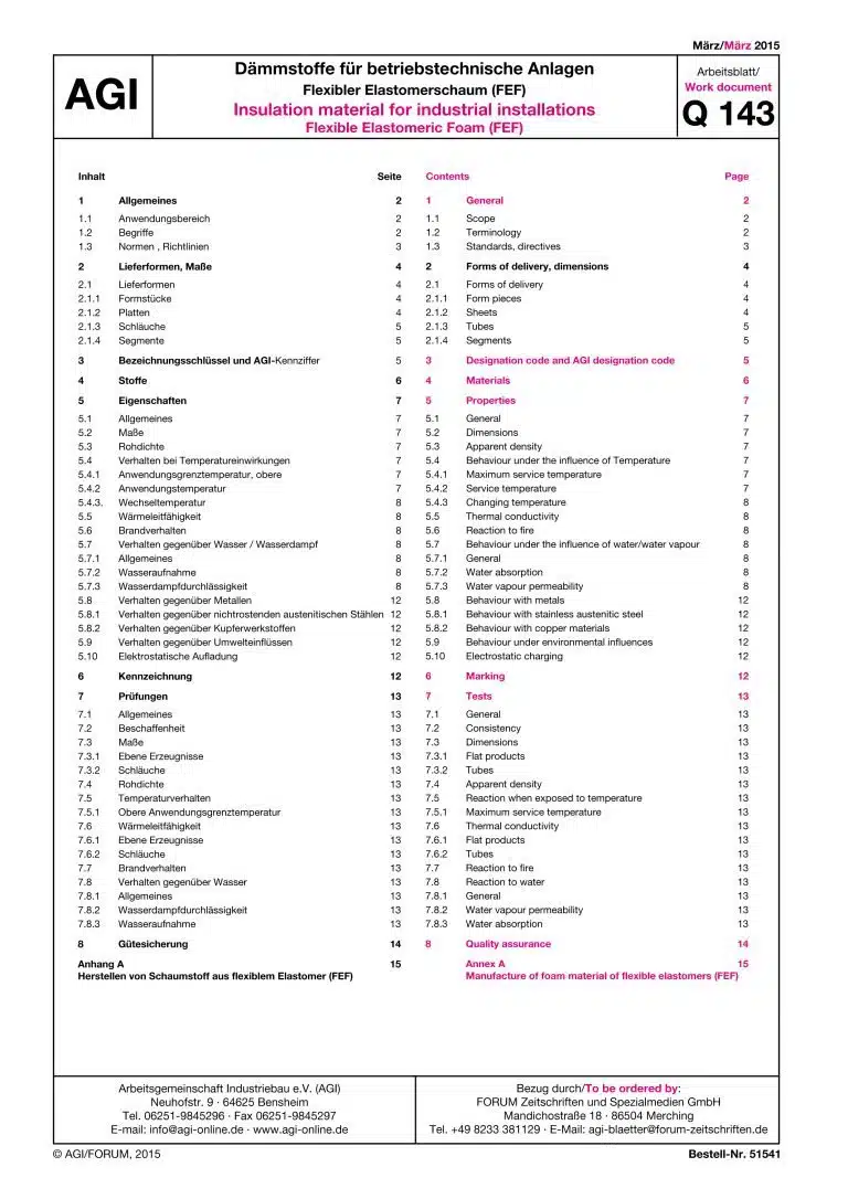 AGI-Arbeitsblatt Q 143: Flexibler Elastomerschaum zur Dämmung betriebstechnischer Anlagen