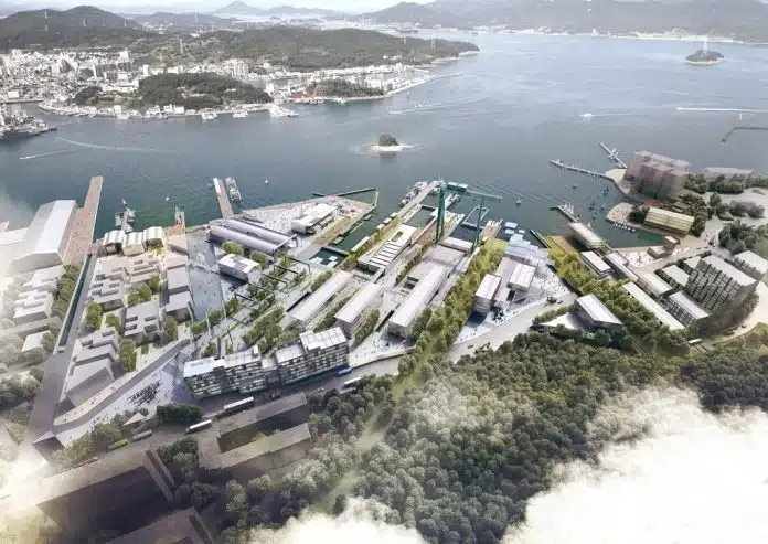 Rendering des neuen Stadtteils Camp Mare im südkoreanischen Tongyeong.