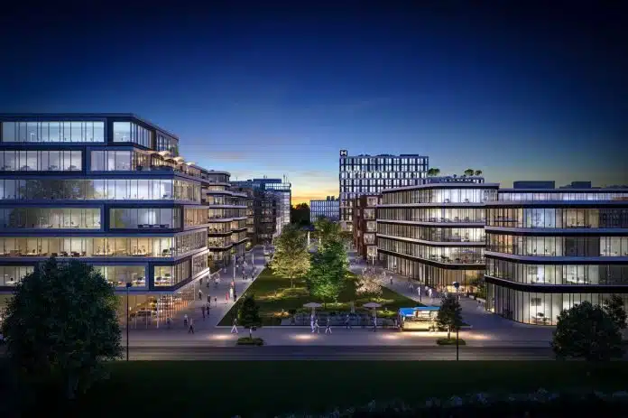 Rendering des Schwarzbach Quartiers in Ratingen.