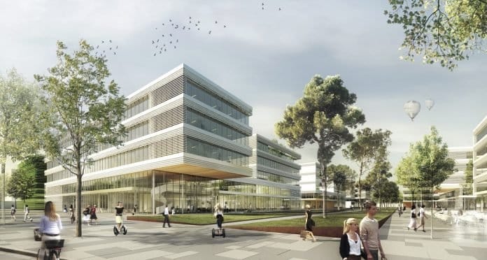 Rendering mit Blick in den ersten Bauabschnitt des Siemens Campus Erlangen. Bild: KSP Jürgen Engel Architekten