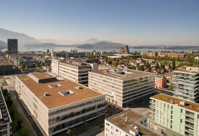 Der Siemens Campus Zug mit dem neuen Gebäuden für Büros und Produktion. Bild: F. Lotter/Siemens AG