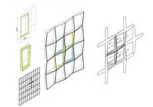 Skizze des Fassadenkonzepts mit Erhöhungen der einzelnen Elemente an den diagonal gegenüberliegenden Ecken. Bild: ATP