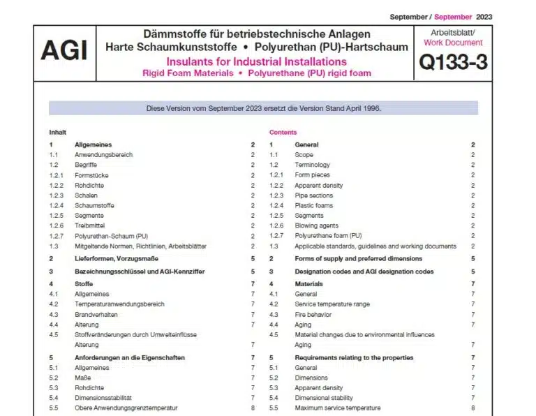 Neues AGI-Arbeitsblatt Q133-3: Polyurethan (PU)-Hartschaum für die Anlagen-Dämmung