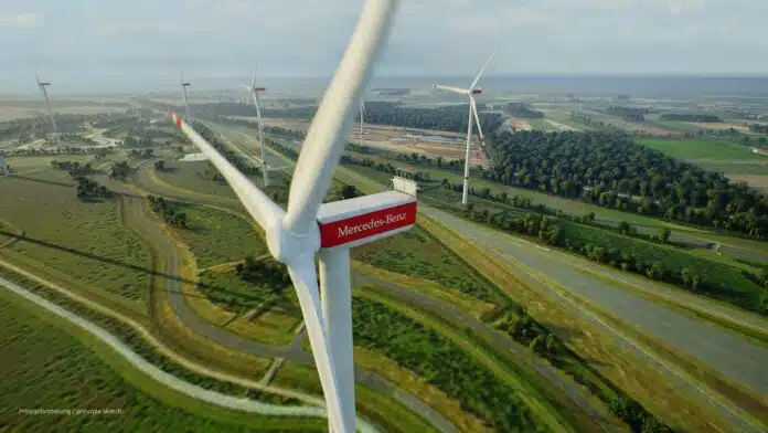 Prinzip-Darstellung des Windparks am Mercedes-Benz-Testgelände in Papenburg