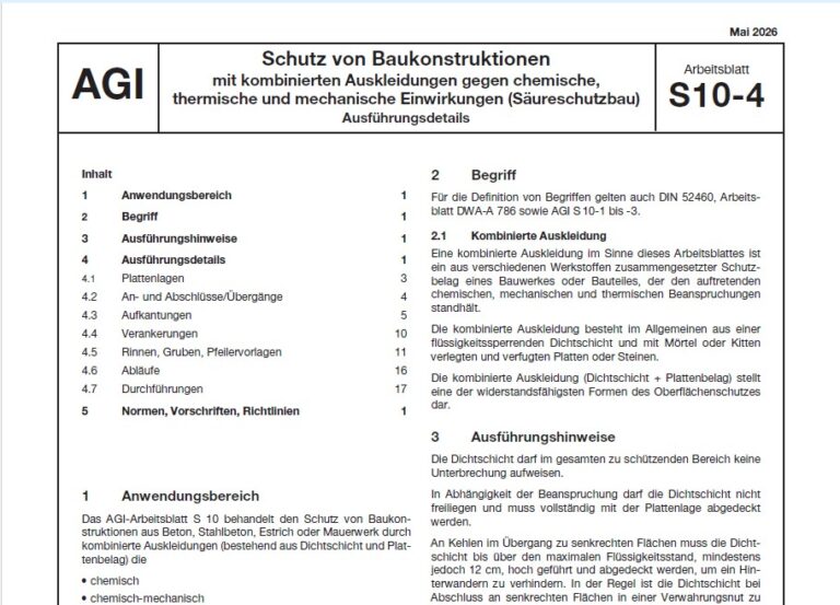 AKTUALISIERTES AGI-ARBEITSBLATT S 10-4 Ausführungsdetails für den Säureschutzbau